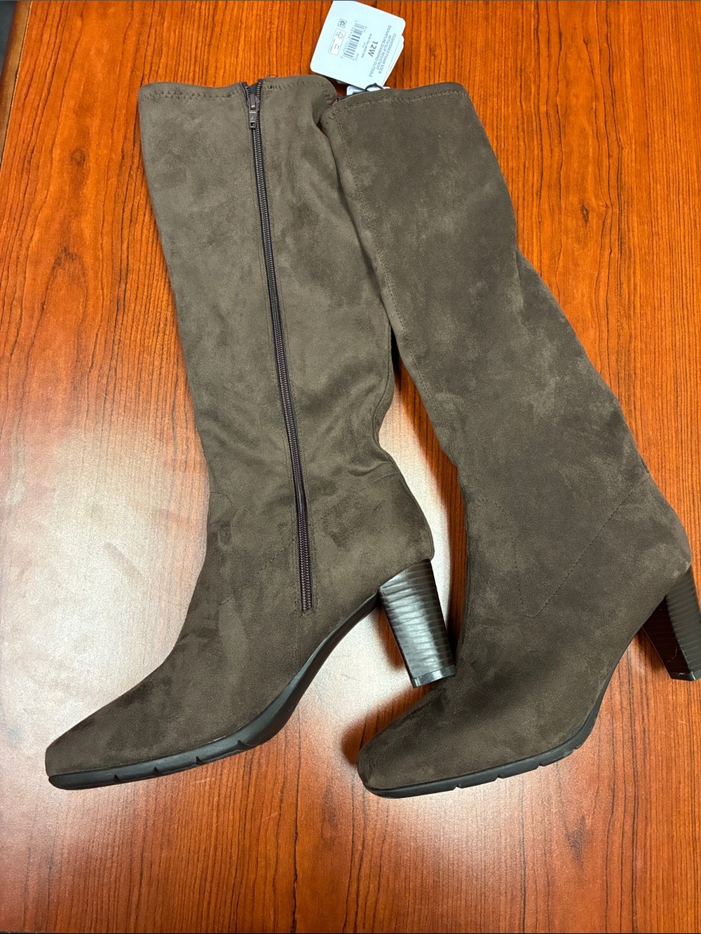 AEROSOLES Dark Brown Suede Mid-Calf Heeled Boots